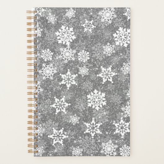 White Snowflakes Luxurious Gray Elegant Christmas Planer (Vorderseite)