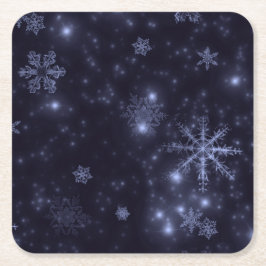 White Snowflakes Midnight Blue Paper Untersetzer