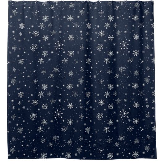 White Snowflakes on a Dark Blue Background Duschvorhang (Vorderseite)