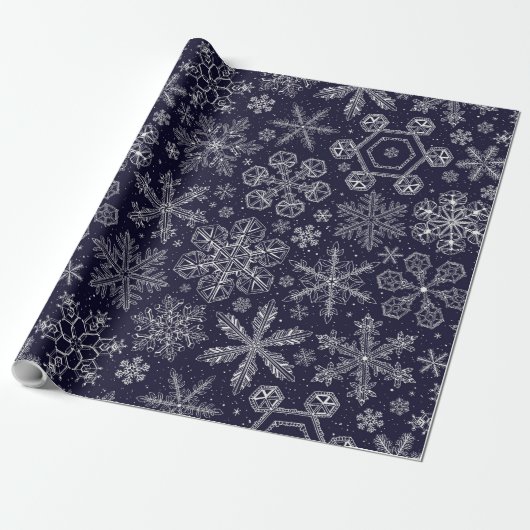 White Snowflakes on Blue Geschenkpapier (Ungerollt)