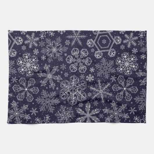 White Snowflakes on blue Geschirrtuch (Horizontal)