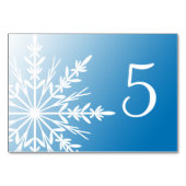 White Snowflakes on Blue Winter Table Numbers Tischnummer (Rückseite)