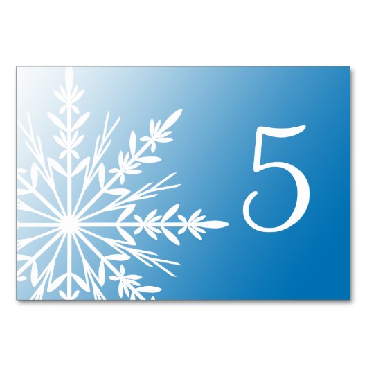 White Snowflakes on Blue Winter Table Numbers Tischnummer (Vorderseite)