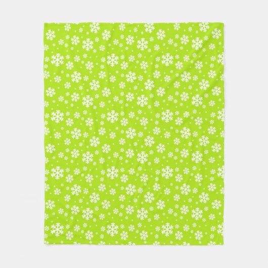 White Snowflakes on Green Winter Pattern Fleecedecke (Vorderseite)