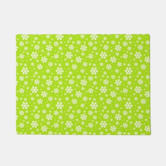 White Snowflakes on Green Winter Pattern Fußmatte (Vorderseite)