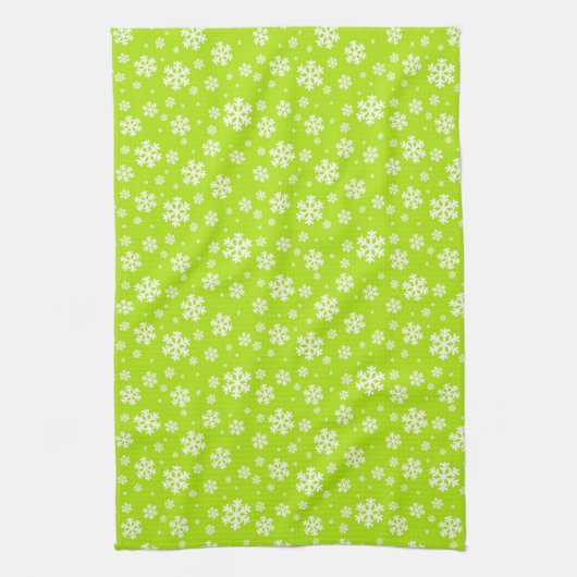 White Snowflakes on Green Winter Pattern Geschirrtuch (Vertikal)