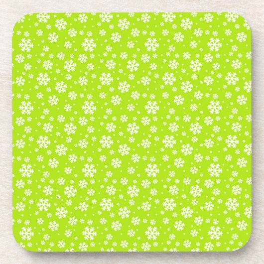 White Snowflakes on Green Winter Pattern Getränkeuntersetzer (Vorderseite)