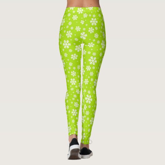 White Snowflakes on Green Winter Pattern Leggings (Rückseite)