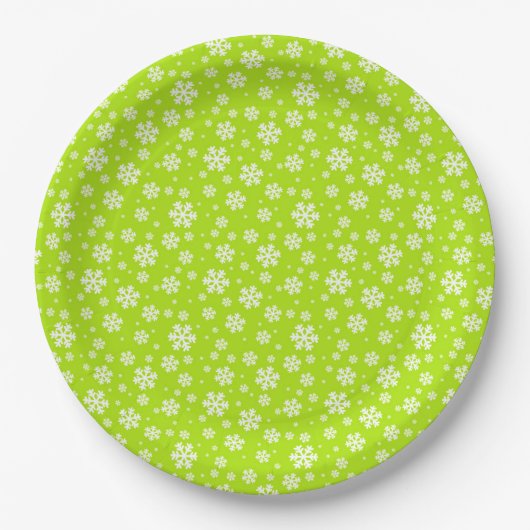 White Snowflakes on Green Winter Pattern Pappteller (Vorderseite)