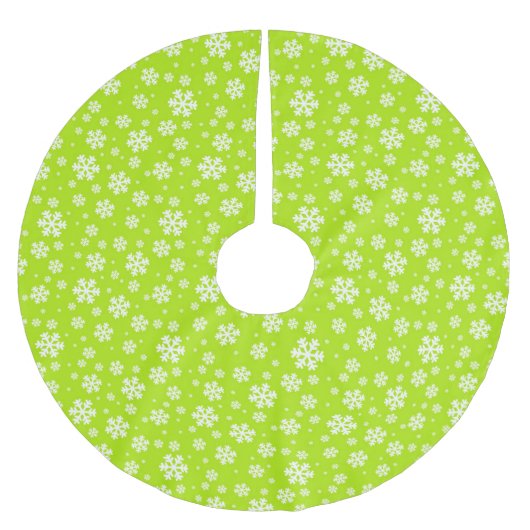White Snowflakes on Green Winter Pattern Polyester Weihnachtsbaumdecke (Vorderseite)