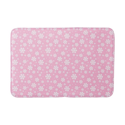 White Snowflakes on Light Pink Winter Pattern Badematte (Vorderseite)