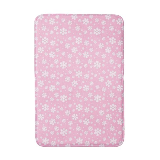 White Snowflakes on Light Pink Winter Pattern Badematte (Vorderseite Vertikal)