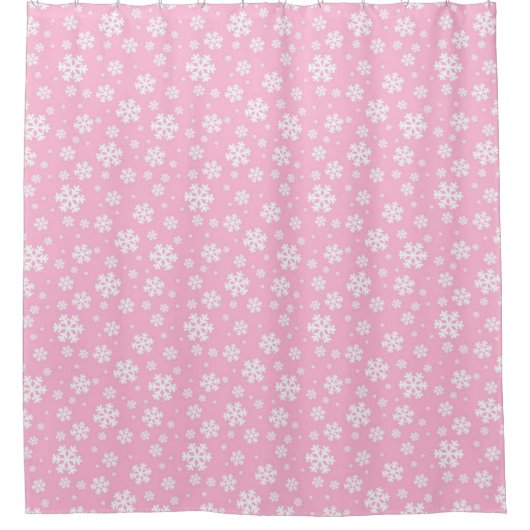 White Snowflakes on Light Pink Winter Pattern Duschvorhang (Vorderseite)