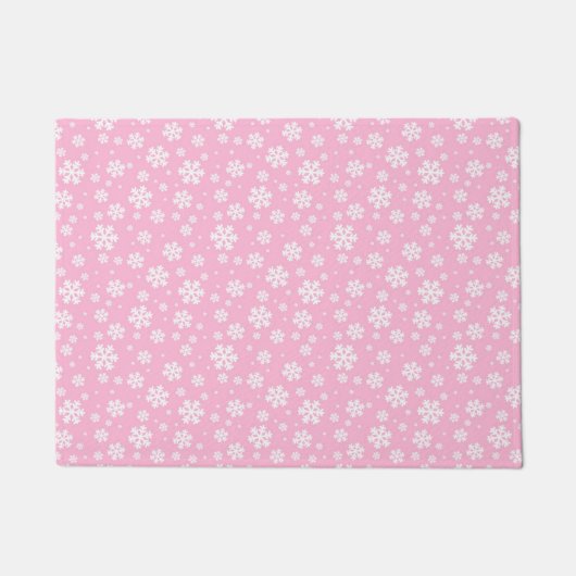 White Snowflakes on Light Pink Winter Pattern Fußmatte (Vorderseite)