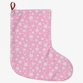 White Snowflakes on Light Pink Winter Pattern Großer Weihnachtsstrumpf