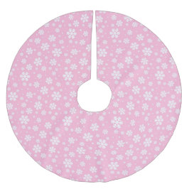 White Snowflakes on Light Pink Winter Pattern Polyester Weihnachtsbaumdecke