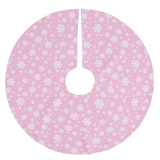 White Snowflakes on Light Pink Winter Pattern Polyester Weihnachtsbaumdecke (Vorderseite)