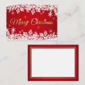 White Snowflakes on Red Merry Christmas Visitenkarte (Vorne/Hinten)