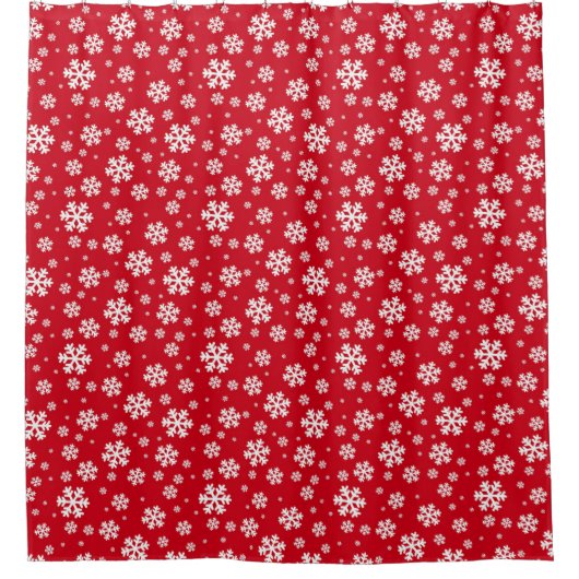 White Snowflakes on red Winter Pattern Duschvorhang (Vorderseite)