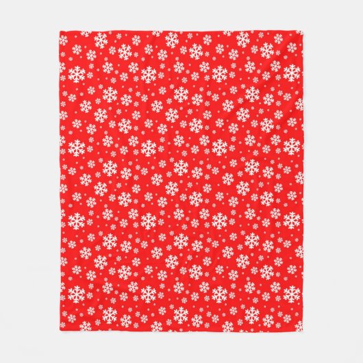 White Snowflakes on Red Winter Pattern Fleecedecke (Vorderseite)