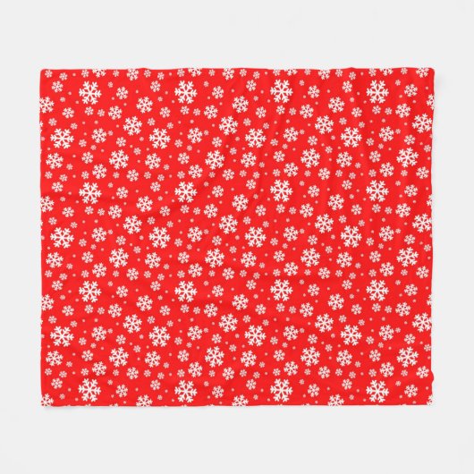 White Snowflakes on Red Winter Pattern Fleecedecke (Vorderseite (Horizontal))