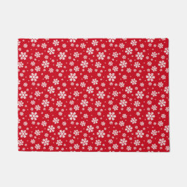 White Snowflakes on red Winter Pattern Fußmatte