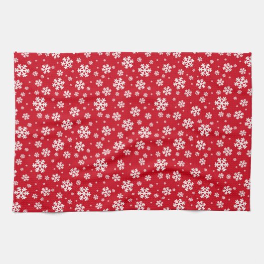 White Snowflakes on red Winter Pattern Geschirrtuch (Horizontal)