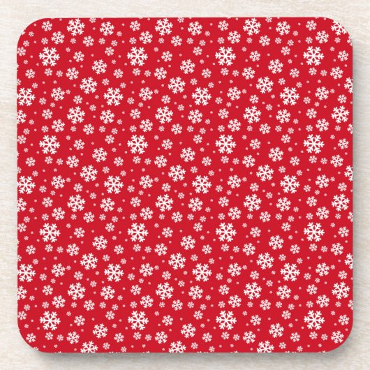 White Snowflakes on red Winter Pattern Getränkeuntersetzer (Vorderseite)