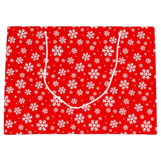 White Snowflakes on Red Winter Pattern Große Geschenktüte (Vorderseite)