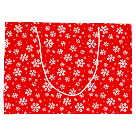 White Snowflakes on Red Winter Pattern Große Geschenktüte (Rückseite)
