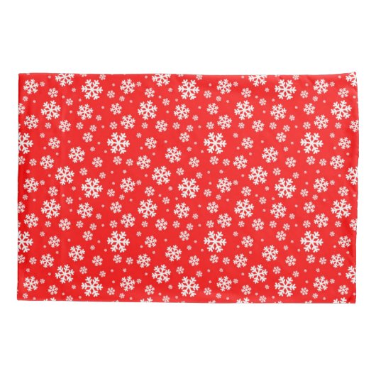 White Snowflakes on Red Winter Pattern Kissenbezug (Rückseite)