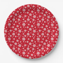 White Snowflakes on red Winter Pattern Pappteller