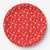 White Snowflakes on Red Winter Pattern Pappteller (Vorderseite)