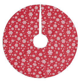 White Snowflakes on red Winter Pattern Polyester Weihnachtsbaumdecke