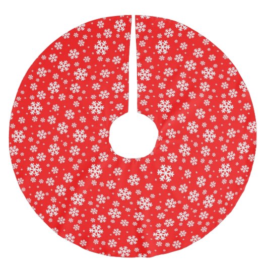 White Snowflakes on Red Winter Pattern Polyester Weihnachtsbaumdecke (Vorderseite)