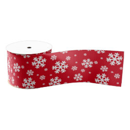 White Snowflakes on red Winter Pattern Ripsband
