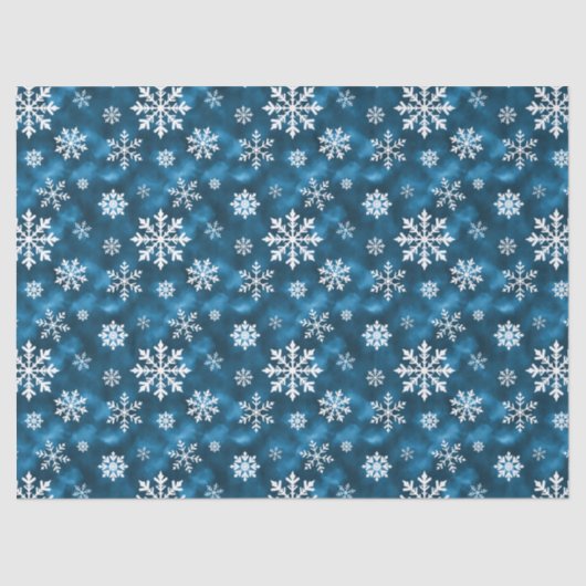 White Snowflakes Pattern On Blue Cool Winter Seidenpapier (Vorderseite)