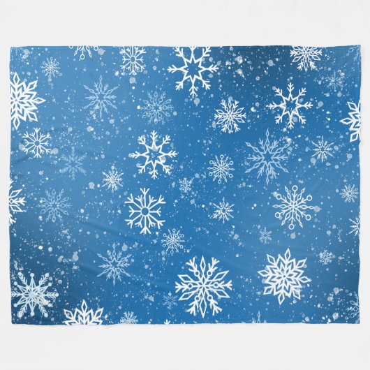 White Snowflakes Sapphire Blue Fleecedecke (Vorderseite (Horizontal))