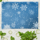 White Snowflakes Sapphire Blue Geschirrtuch (Gefaltet)
