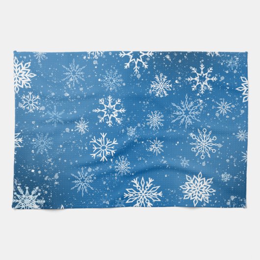 White Snowflakes Sapphire Blue Geschirrtuch (Horizontal)