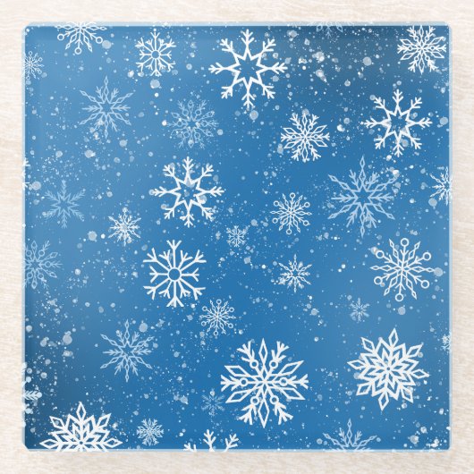 White Snowflakes Sapphire Blue Glasuntersetzer (Vorderseite)