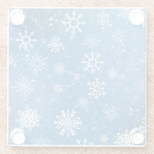 White Snowflakes Sapphire Blue Glasuntersetzer (Rückseite)