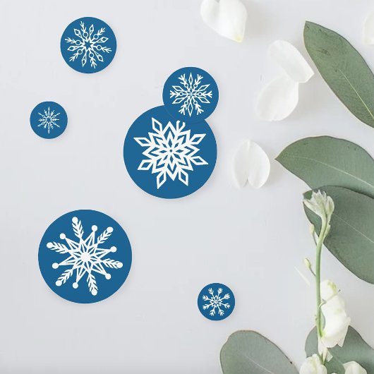 White Snowflakes Sapphire Blue Konfetti