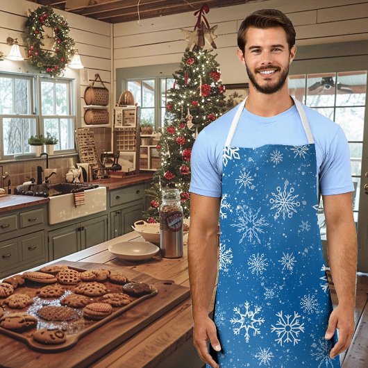 White Snowflakes Sapphire Blue Schürze