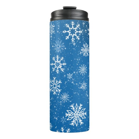 White Snowflakes Sapphire Blue Thermosbecher (Vorderseite)