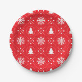 White Snowflakes Weihnachtsbaumen Rotes Design Pappteller (Vorderseite)