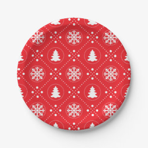 White Snowflakes Weihnachtsbaumen Rotes Design Pappteller