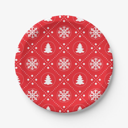 White Snowflakes Weihnachtsbaumen Rotes Design Pappteller (Vorderseite)