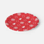 White Snowflakes Weihnachtsbaumen Rotes Design Pappteller (Schrägansicht)