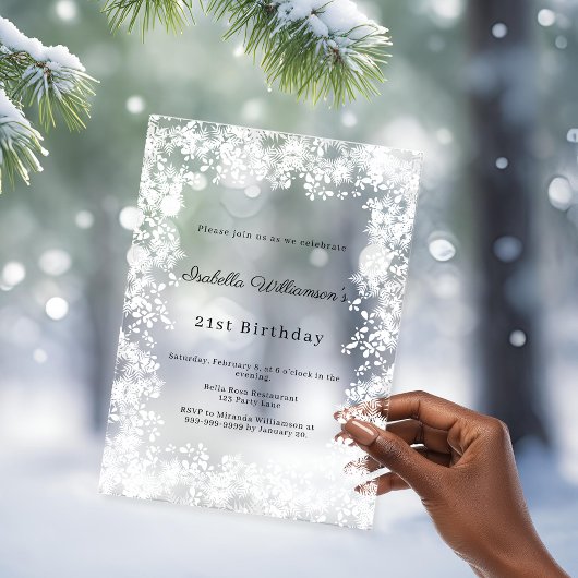 White snowflakes winter party frosted birthday acryleinladungen
